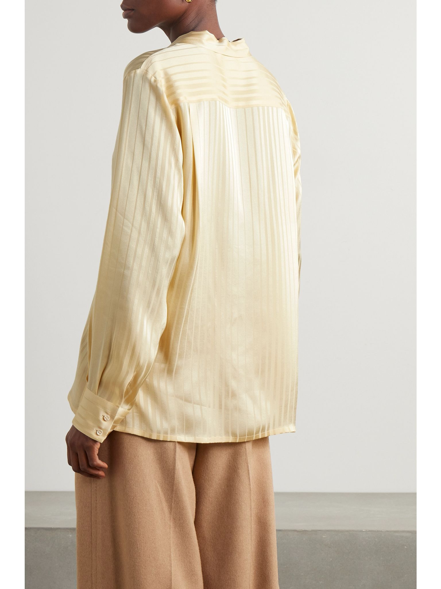 Kya tie-detailed striped silk-jacquard blouse Peach - 4