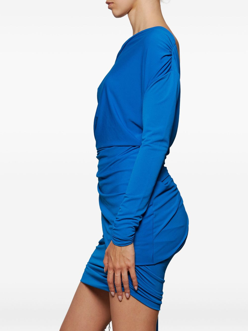 one-sleeve draped mini dress - 5