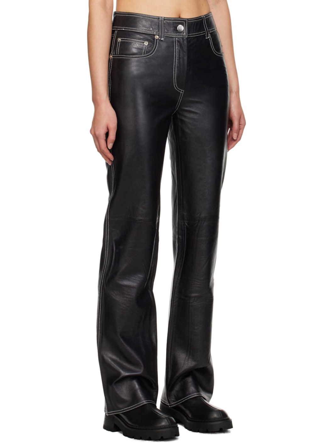 Black Sandy Leather Pants - 2