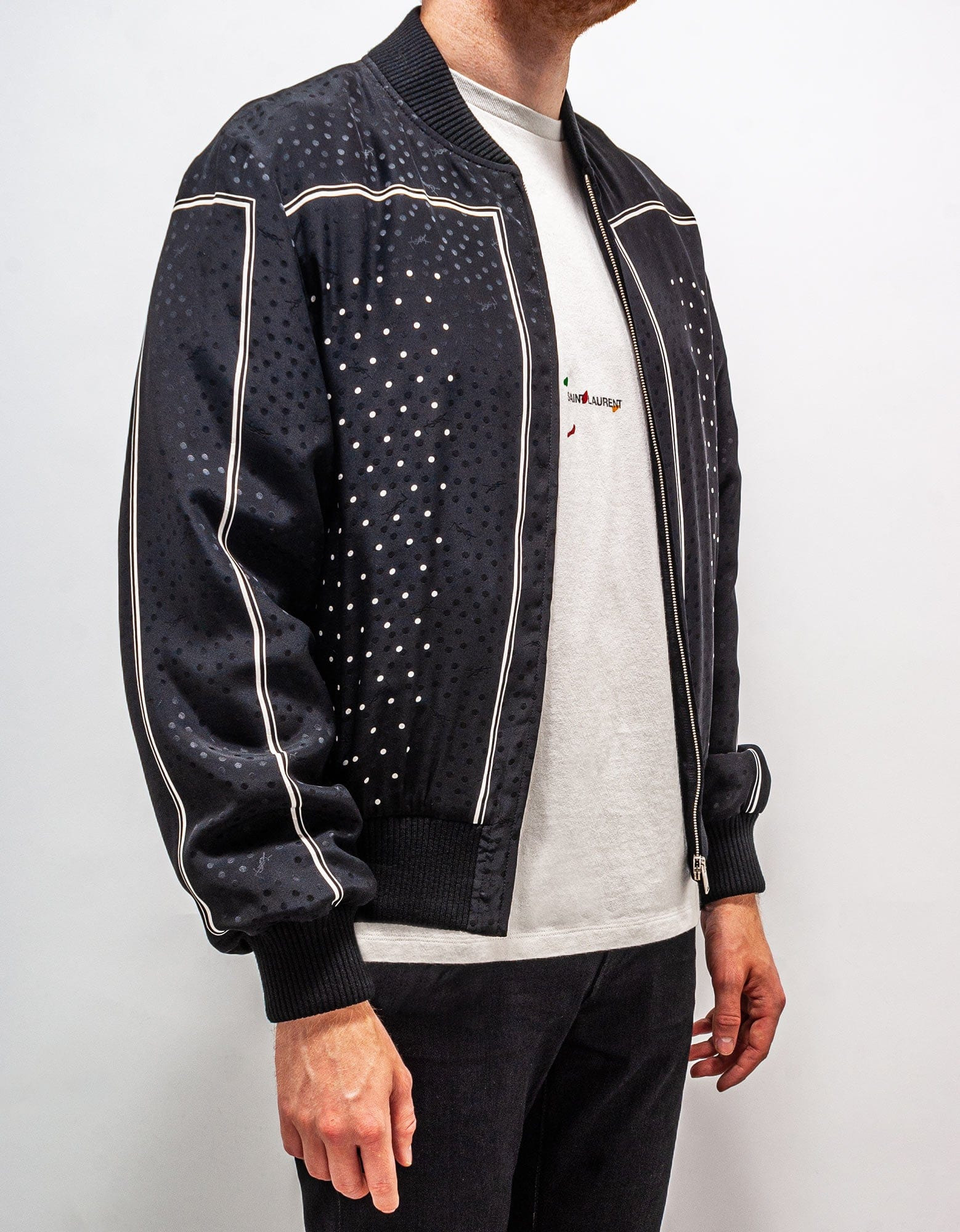 Saint Laurent Black Dot Print Silk Teddy Jacket - 4