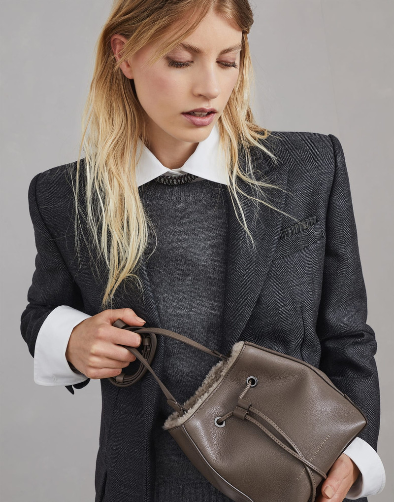 Classic leather bucket bag with monili 4