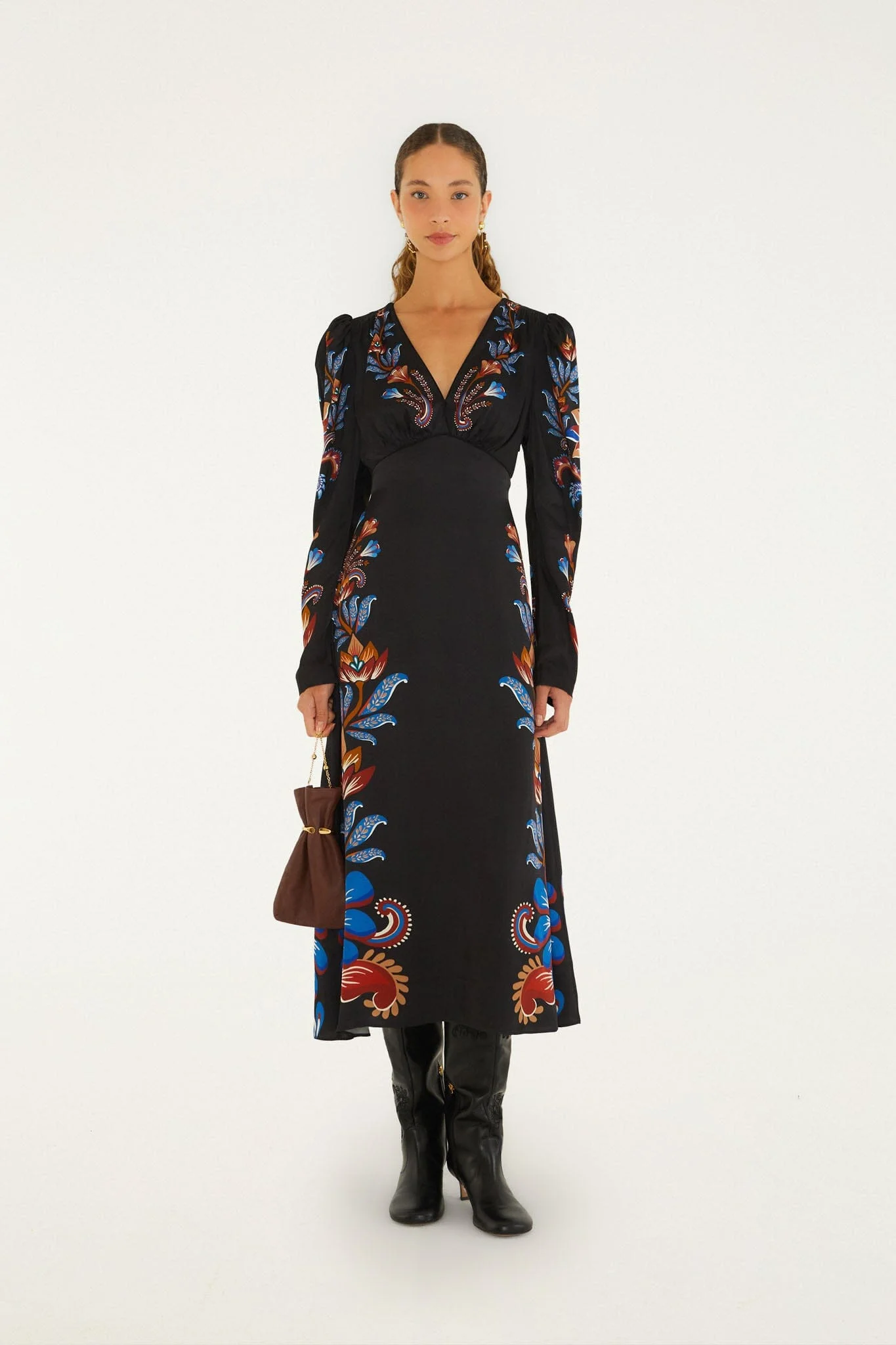 Energy Floral Puff Sleeve Midi Dress - 1