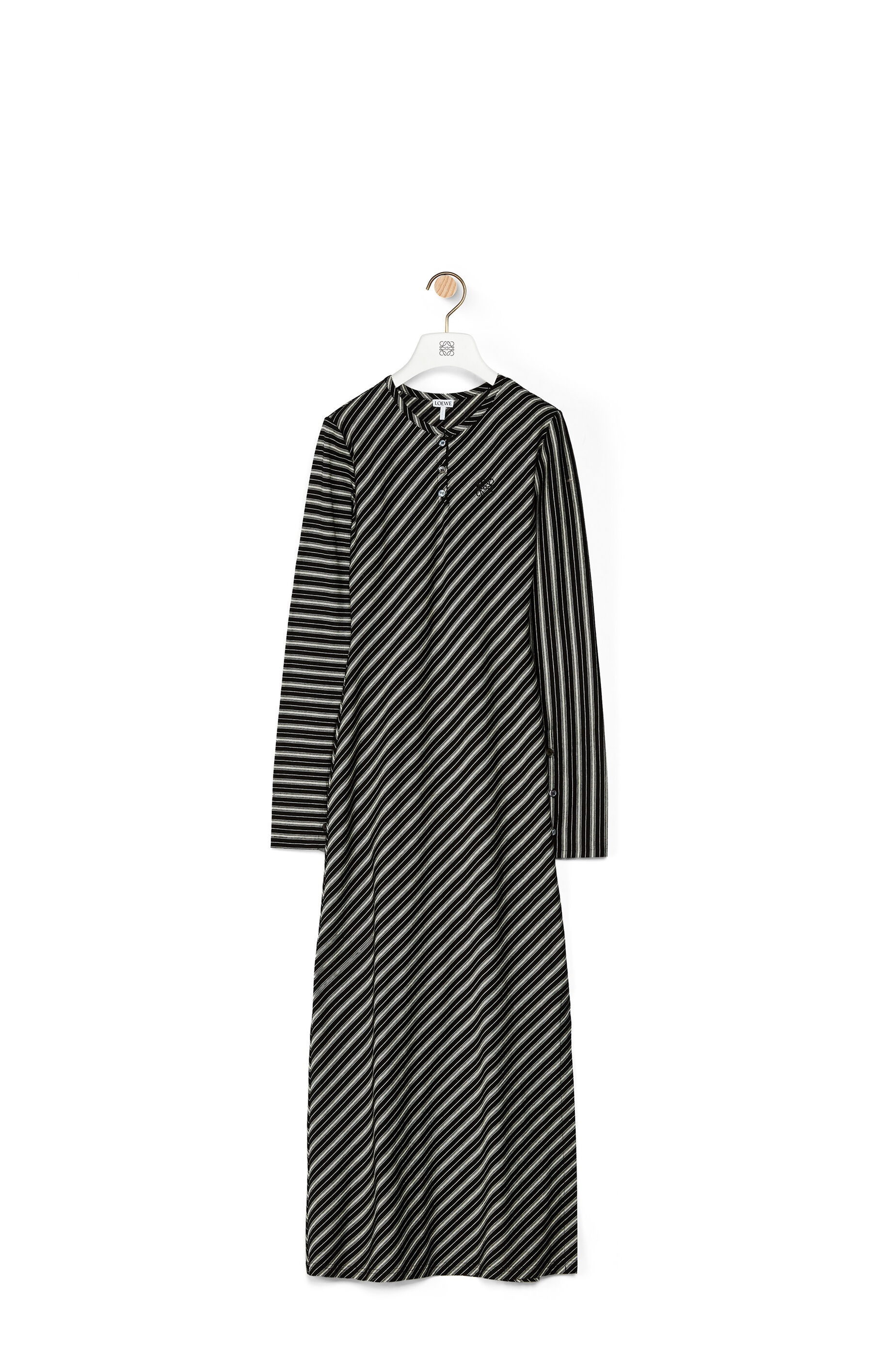 Long dress in bias striped cotton - 1