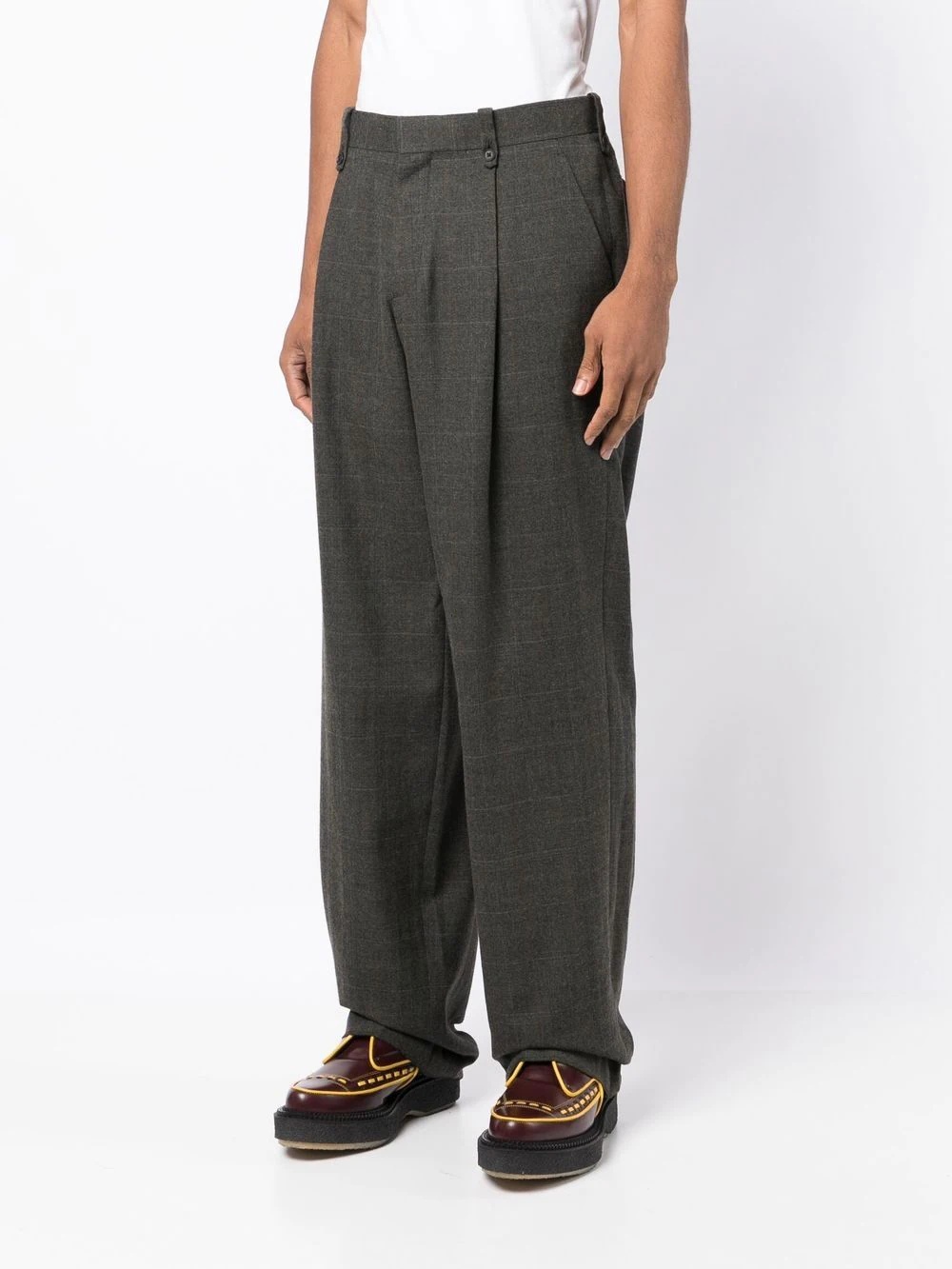 check-pattern wool trousers - 3