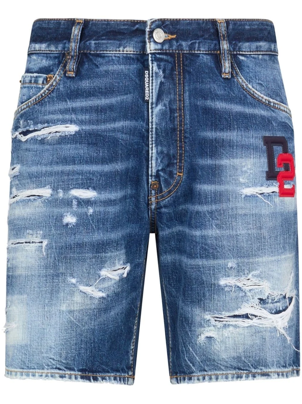 logo-appliqué distressed denim shorts - 1