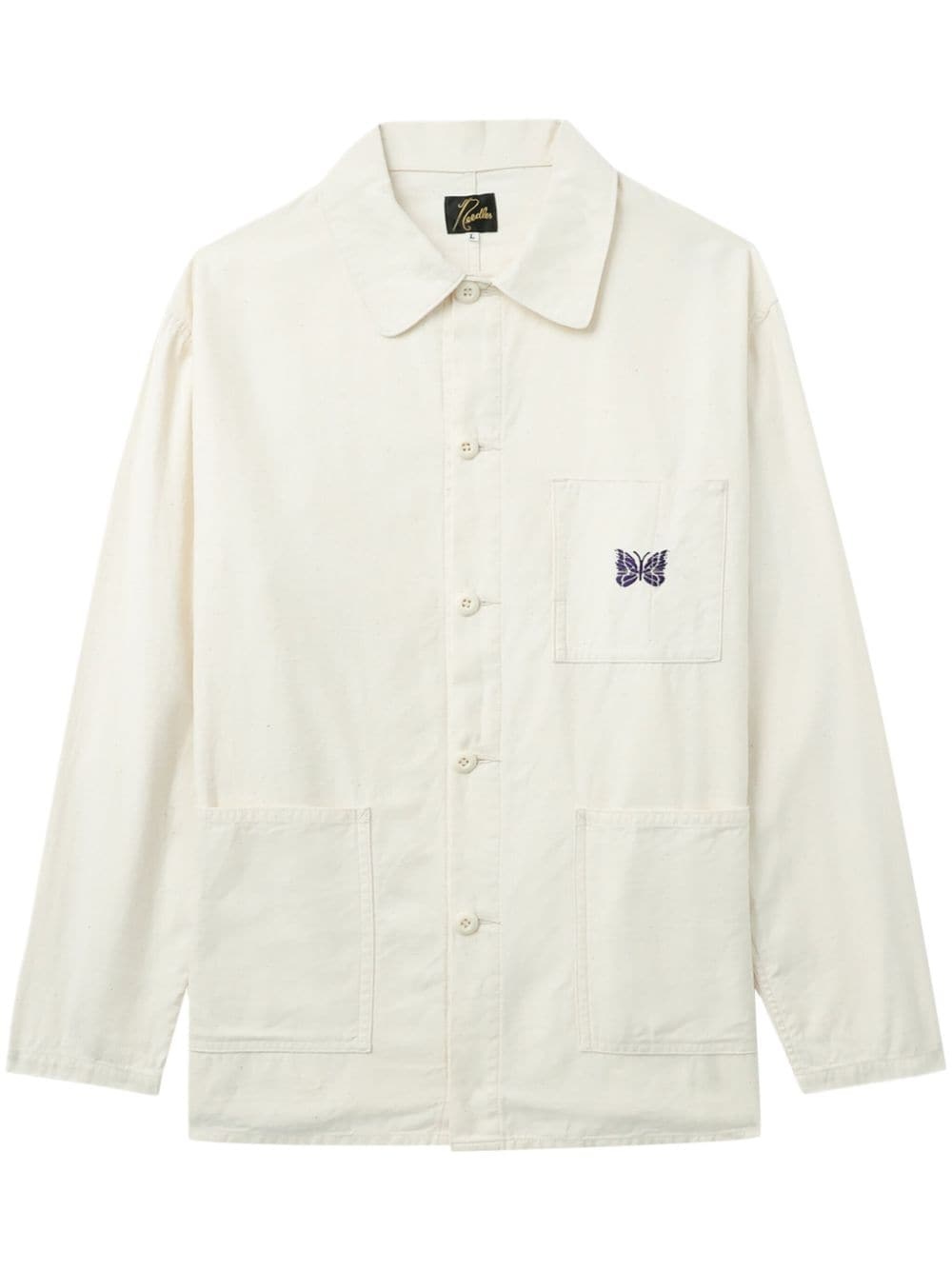 logo-embroidered cotton shirt jacket - 1
