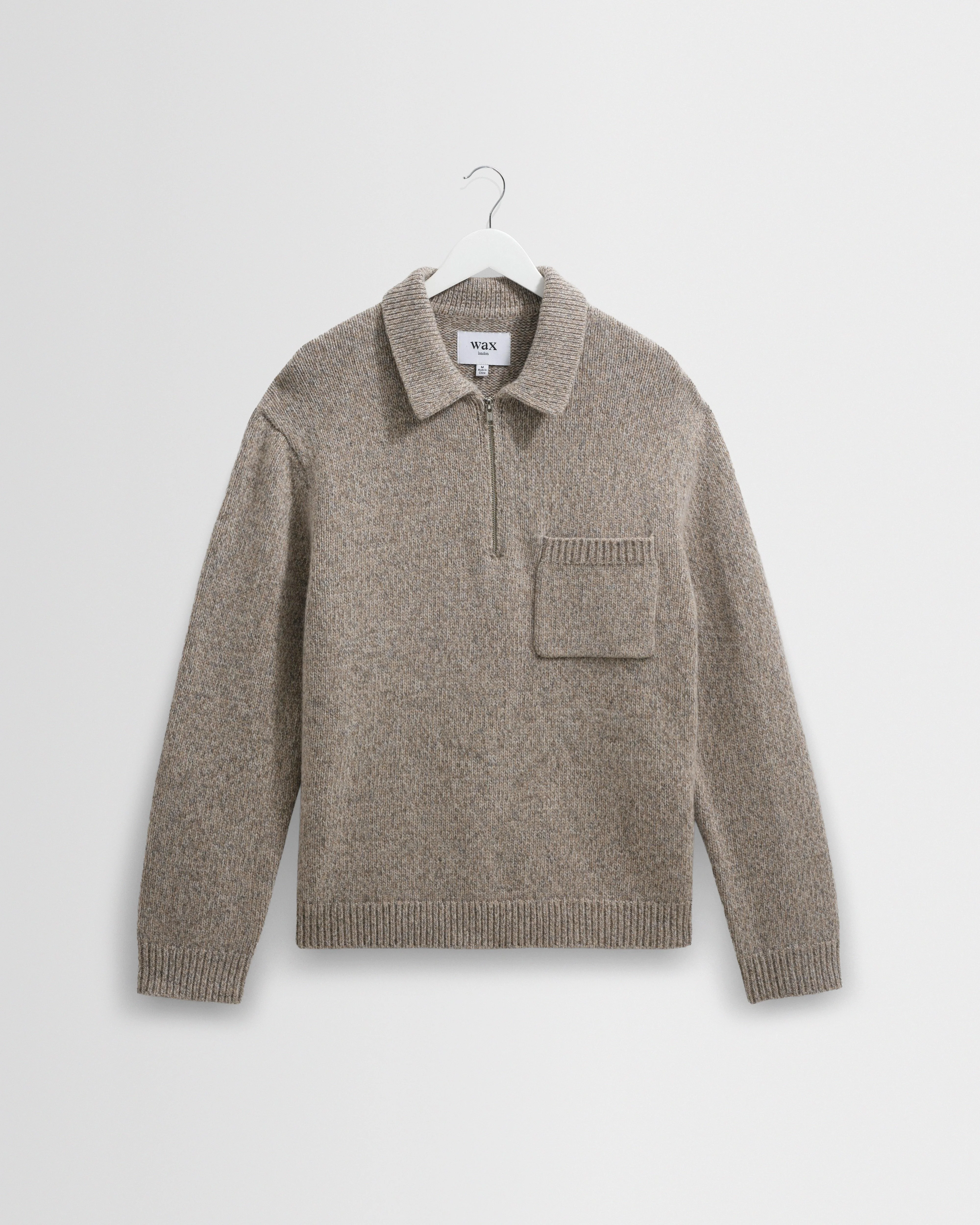 Alpha - Grey Plain Stitch Fleck-Wool Zip Polo - 1