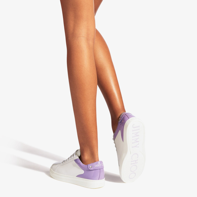 Rome/F White Calf Leather and Wisteria Patent Low Top Trainers 3