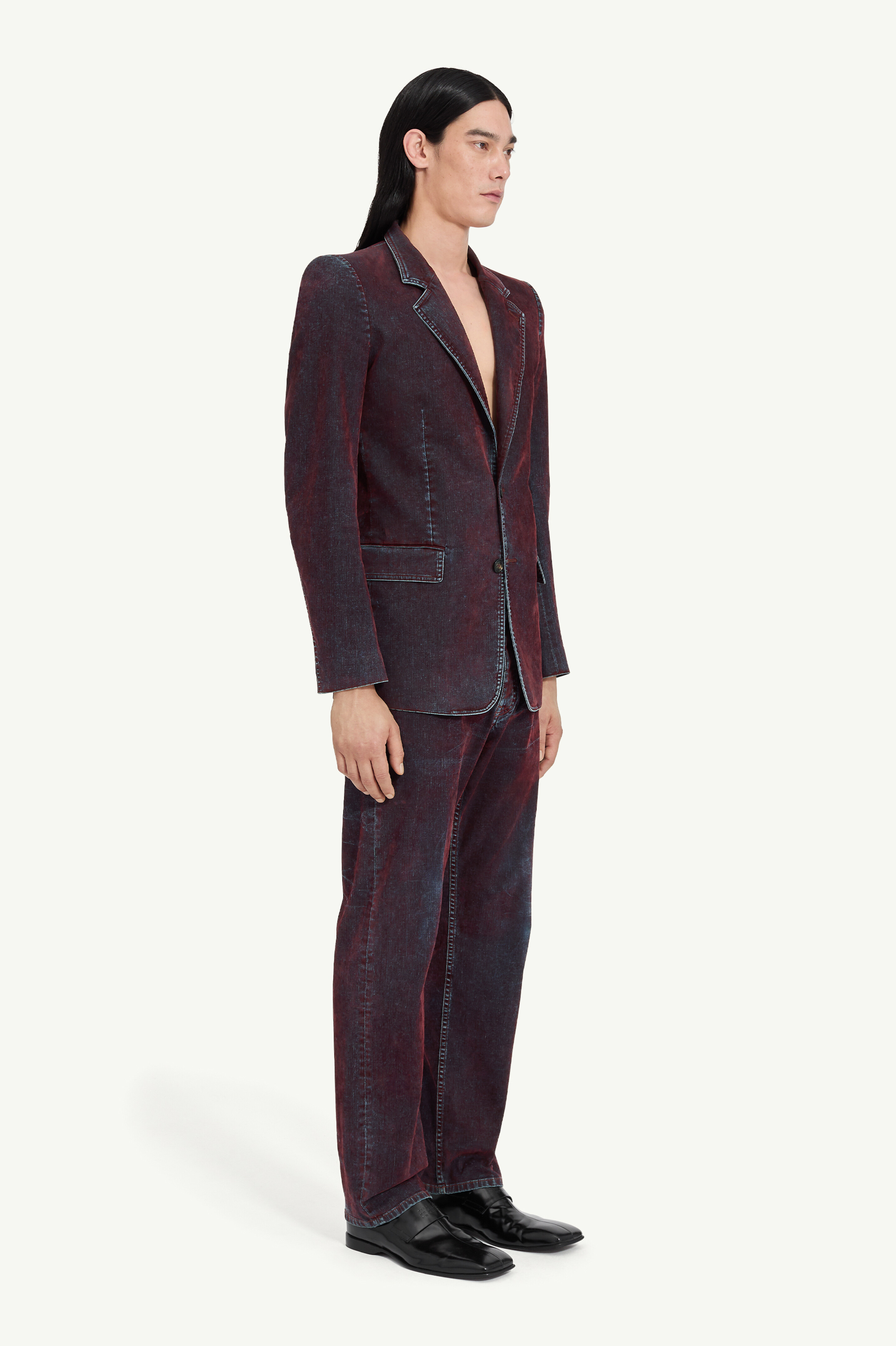 Flocked denim suit jacket - 3