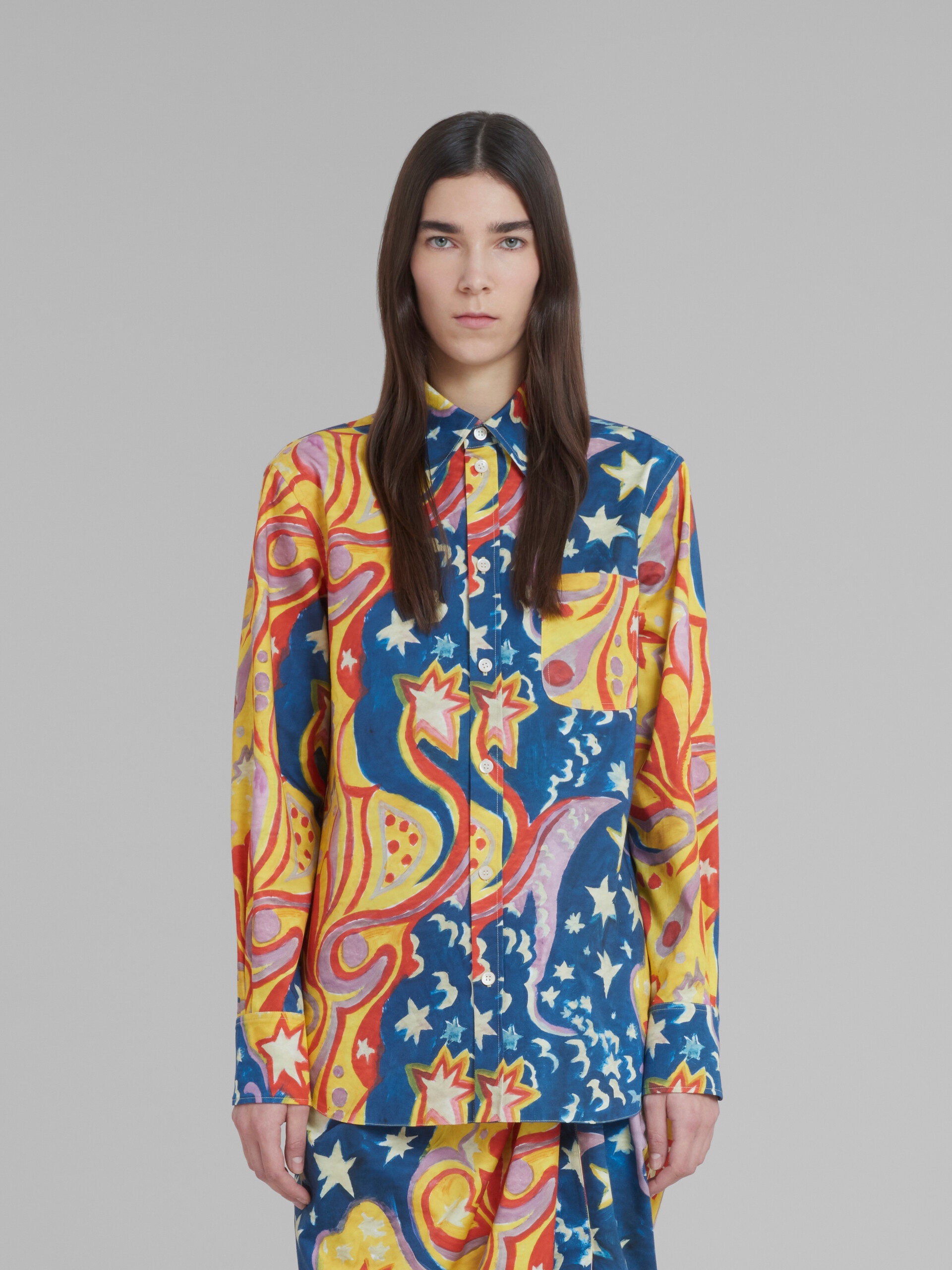 MARNI X NO VACANCY INN - MULTICOLORED COTTON SATIN SHIRT WITH GALACTIC PARADISE PRINT - 2