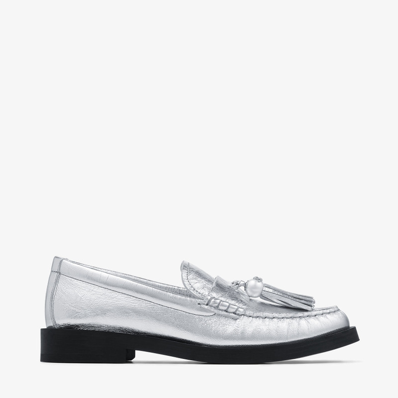 Addie/Pearl Silver Metallic Leather Loafers - 1