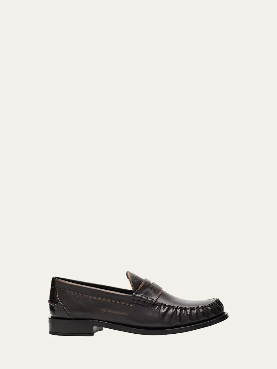 Distressed Leather Loafers - 1