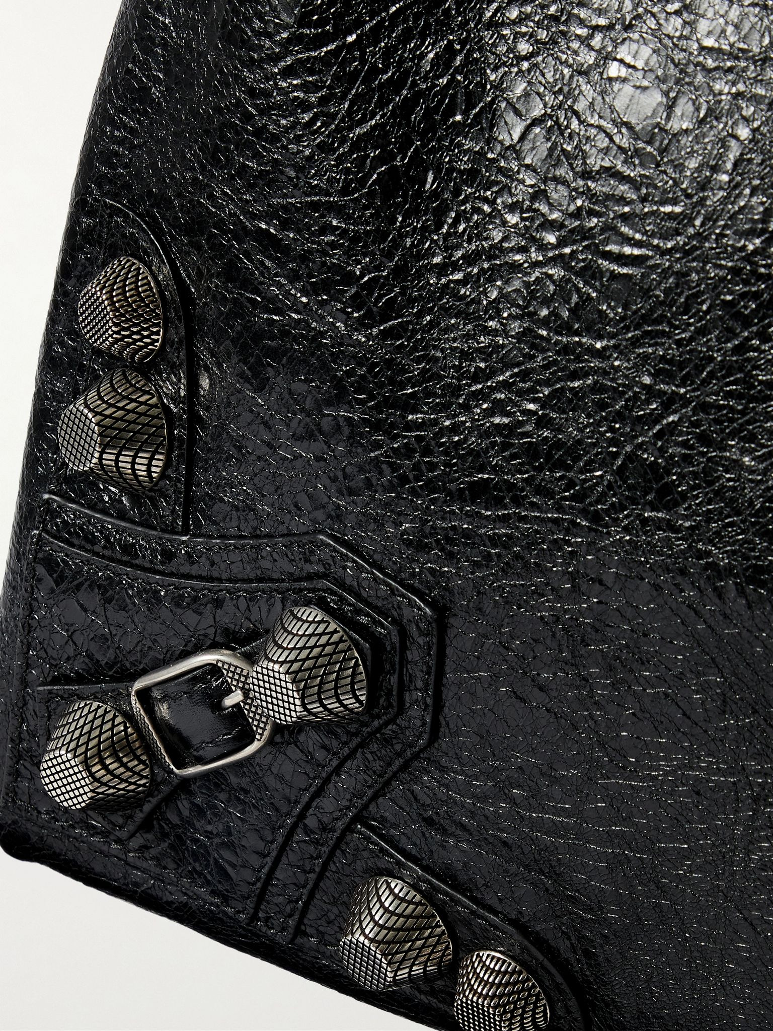 Le Cagole Studded Cracked-Leather Tote Bag Black - 4