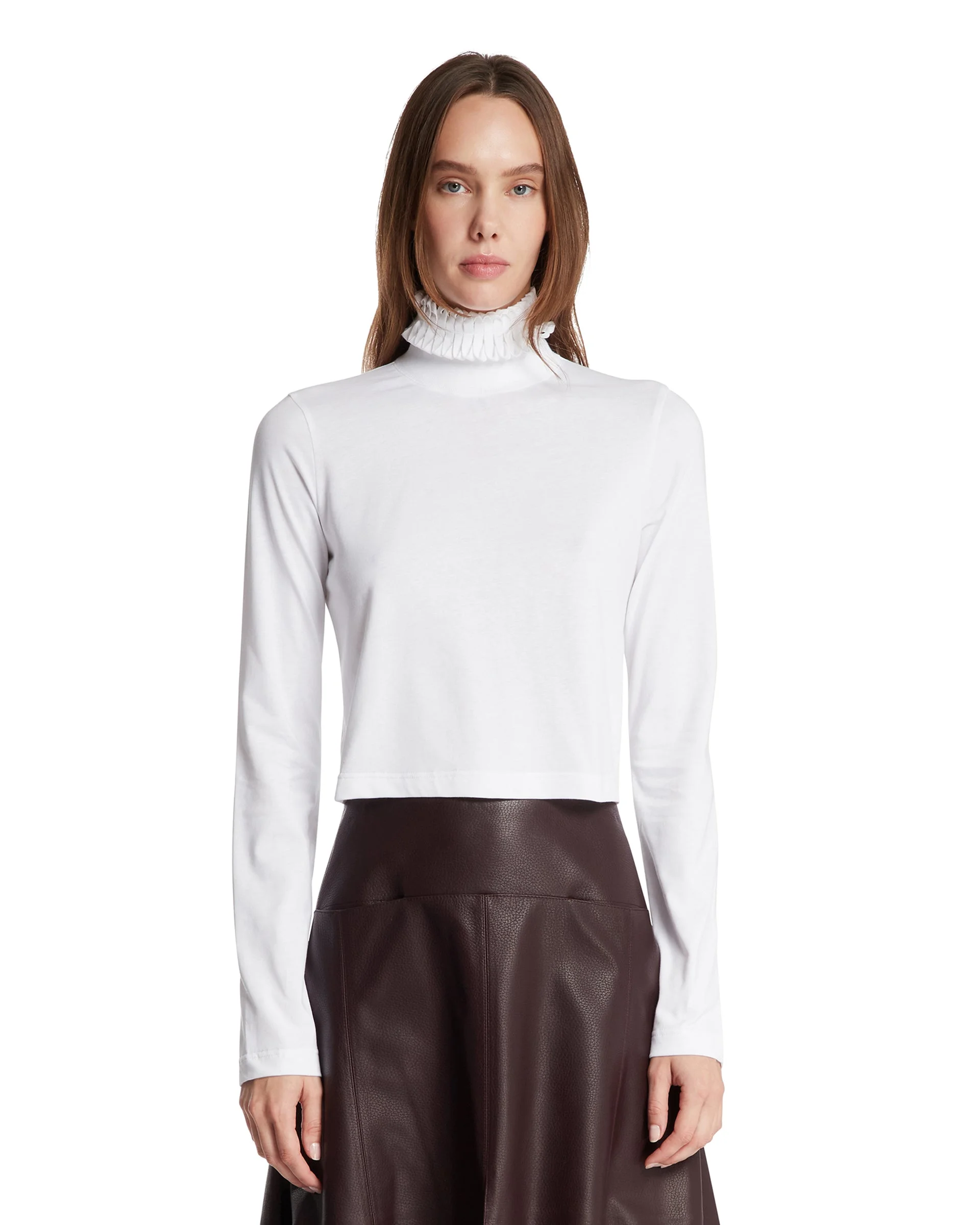 White Pleated Neck T-Shirt - 1