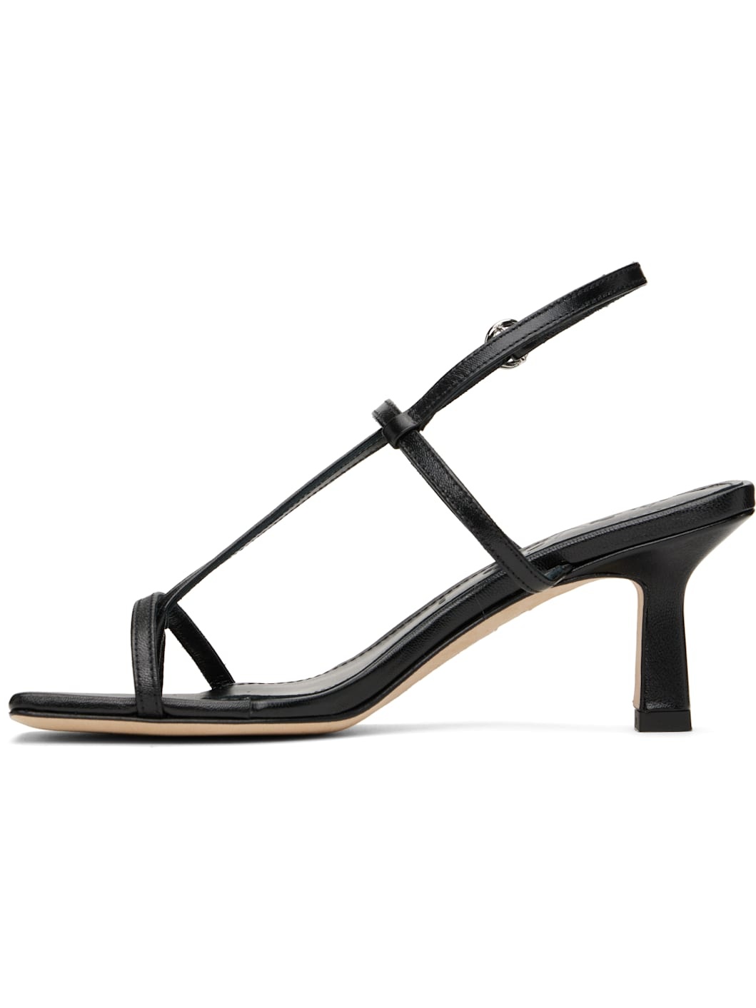 Black Elise Leather Toe-Post Heeled Sandals - 3