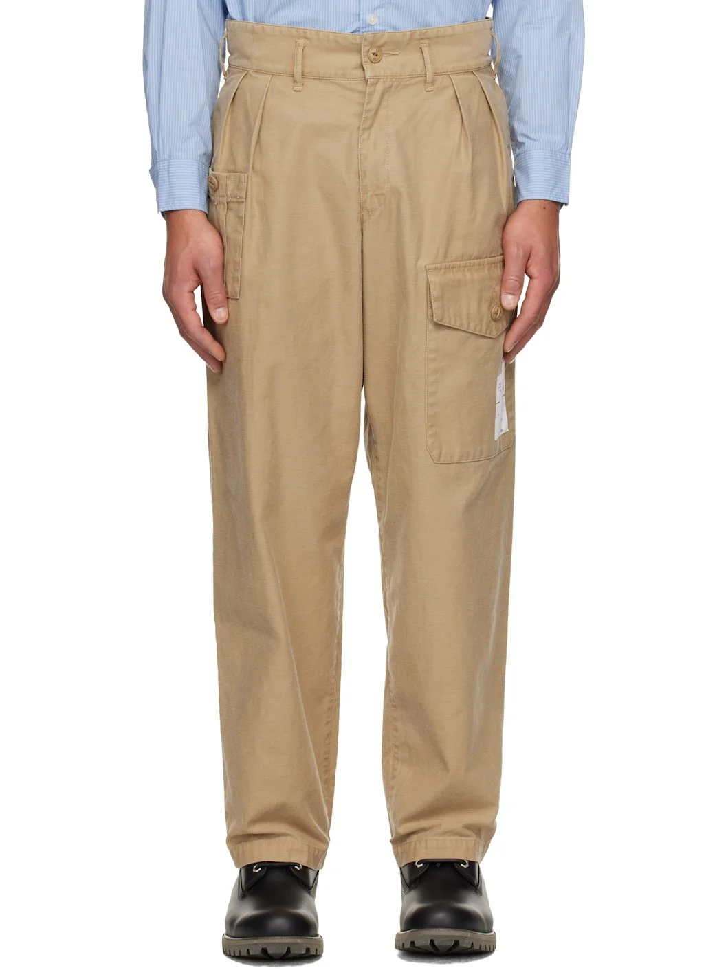 Beige Two Tuck Cargo Pants - 1