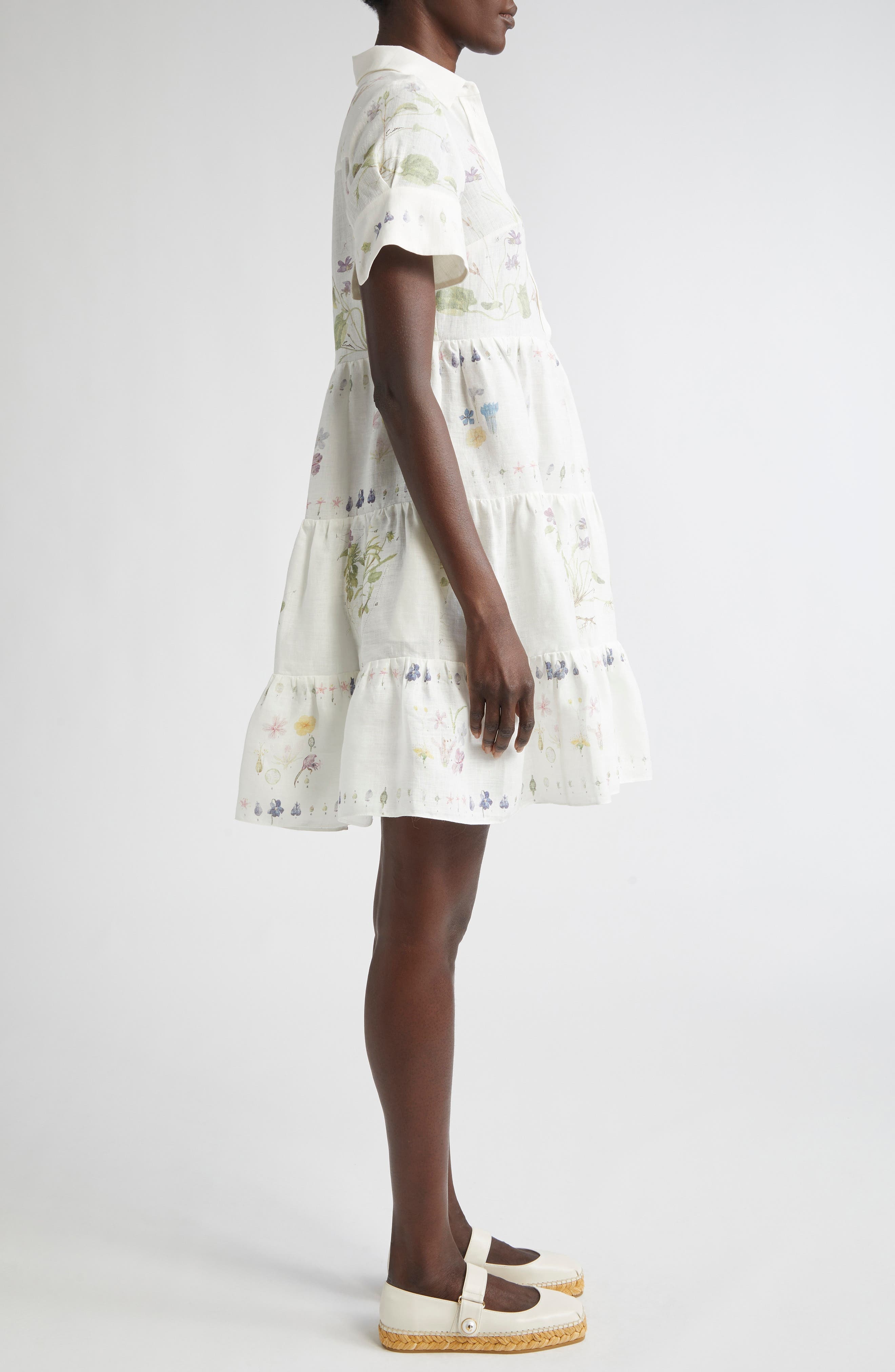 Erdem Short Sleeve Linen Shirtdress in Botanical Garden White at Nordstrom - 3