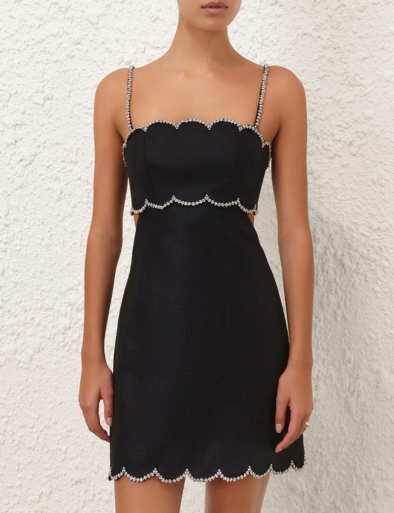 Zimmermann CRUSH SCALLOPED MINI DRESS - 2313DR251BLK | REVERSIBLE