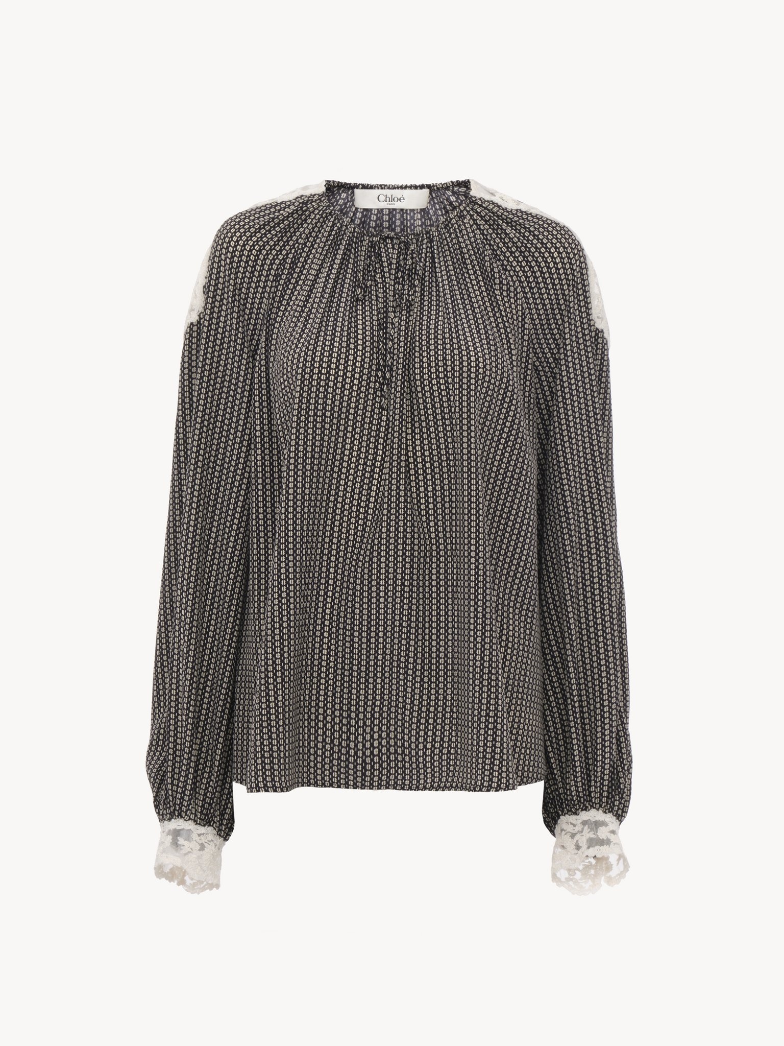 OPEN-NECK TOP IN CRÊPE DE CHINE & LACE - 2