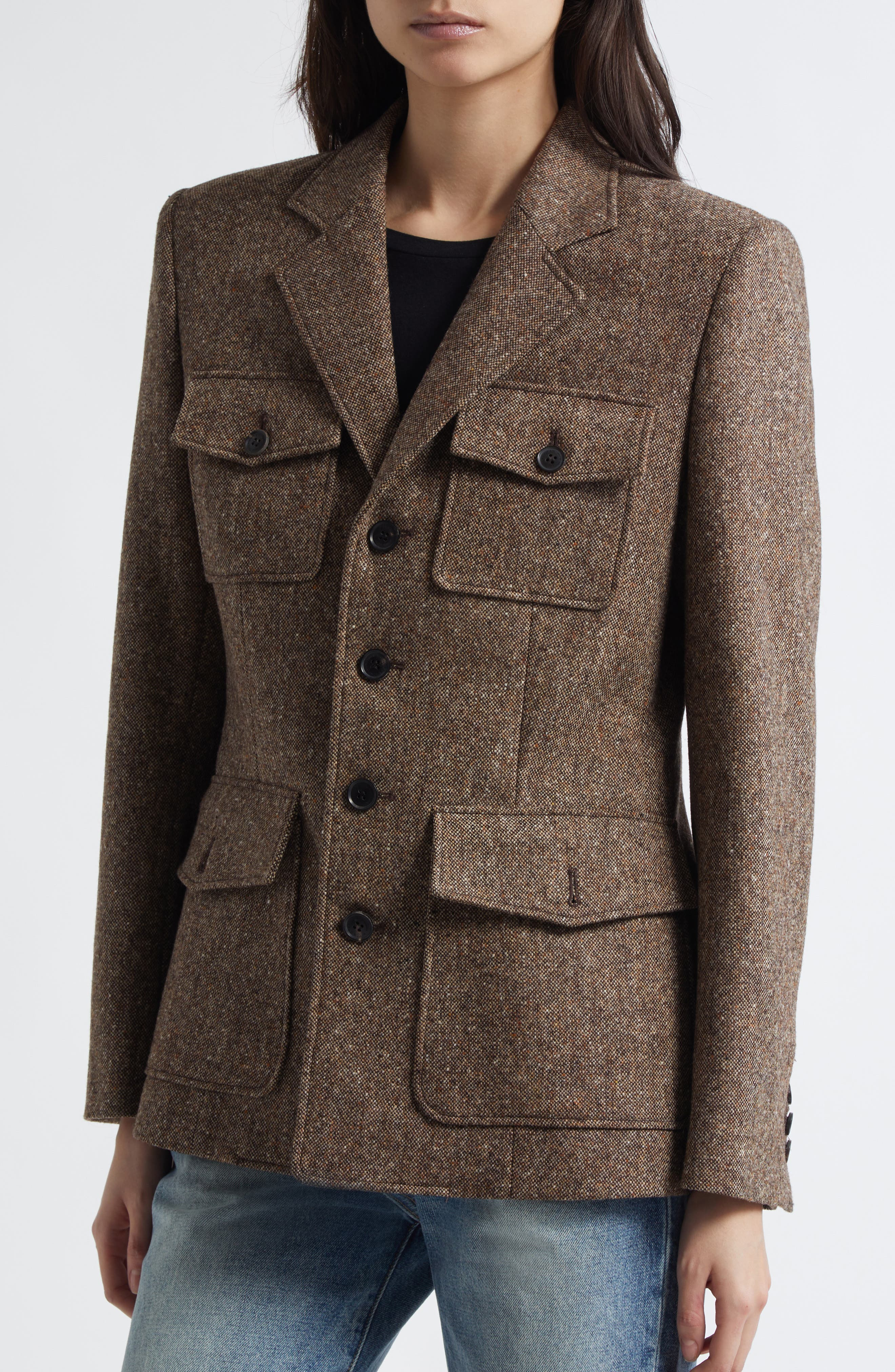 Nili Lotan Fleur Virgin Wool Blend Tweed Jacket in Colonial Brown Donegal at Nordstrom - 5