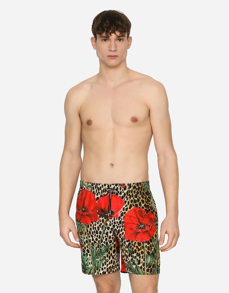 Mid-length swim trunks with poppy print - 4