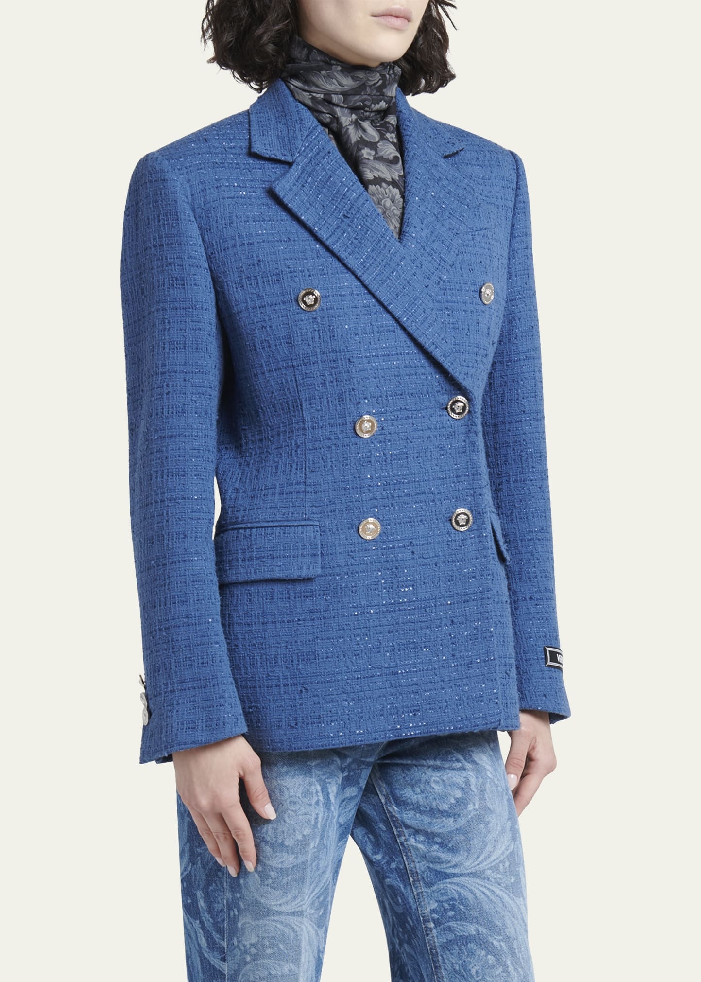 VERSACE Informal Double-Breasted Tweed Jacket
