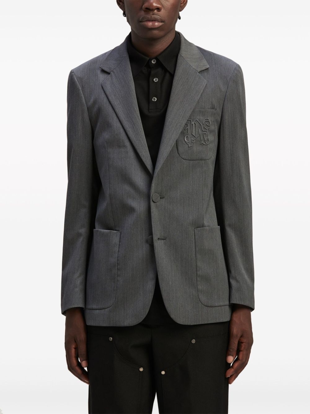 logo-embroidered blazer - 4