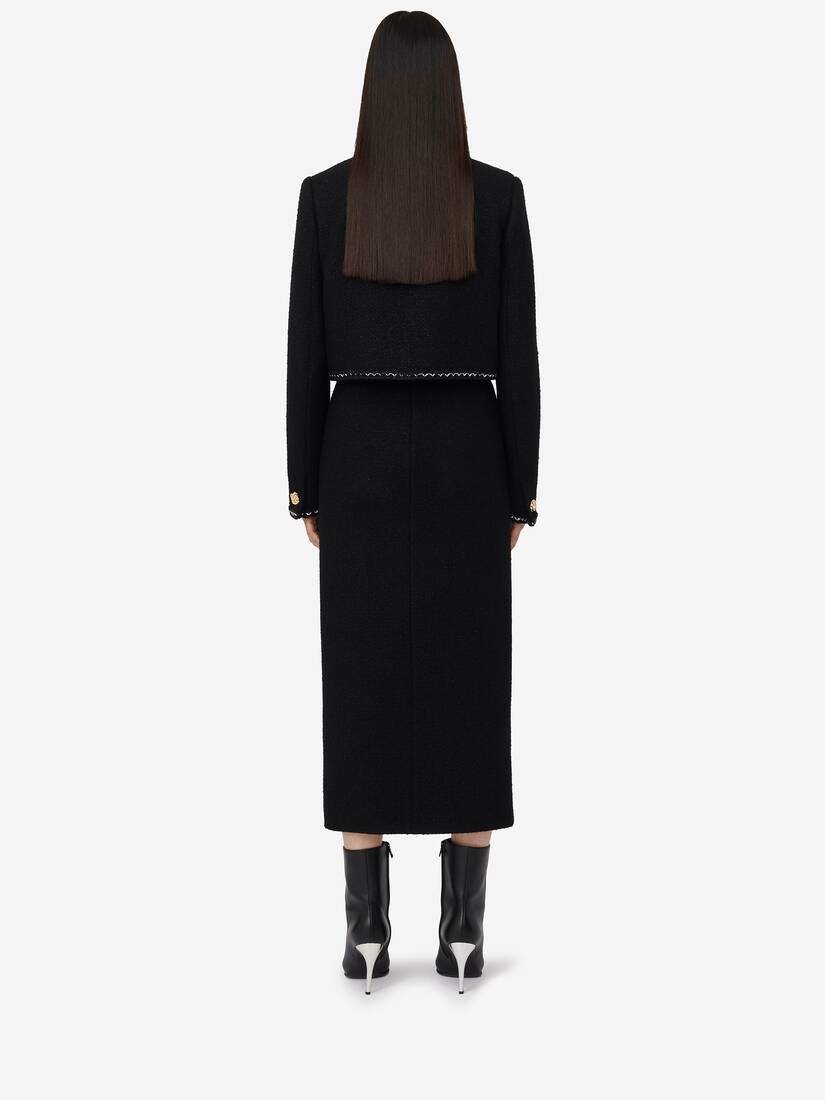 Women's Tweed Boxy Jacket in Black - 4