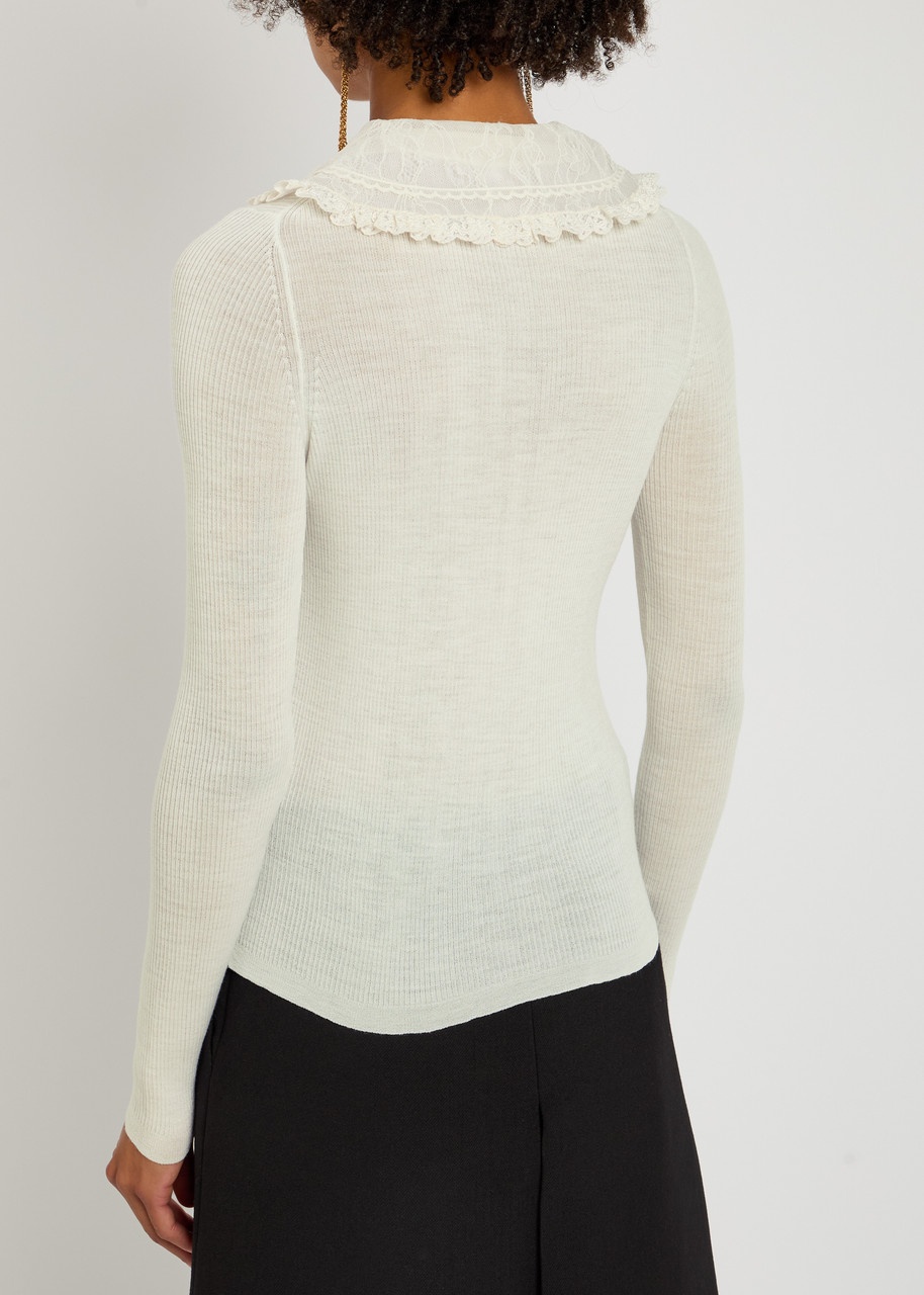 Chloe Ribbed Lace-trimmed Wool top - 3