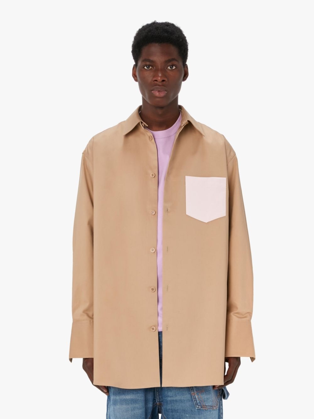 CONTRAST PATCH POCKET OVERSIZED SHIRT - 2