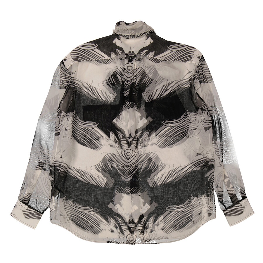 Burberry Ladies Monochrome Deer Print Silk Chiffon Pussy-bow Blouse - 2