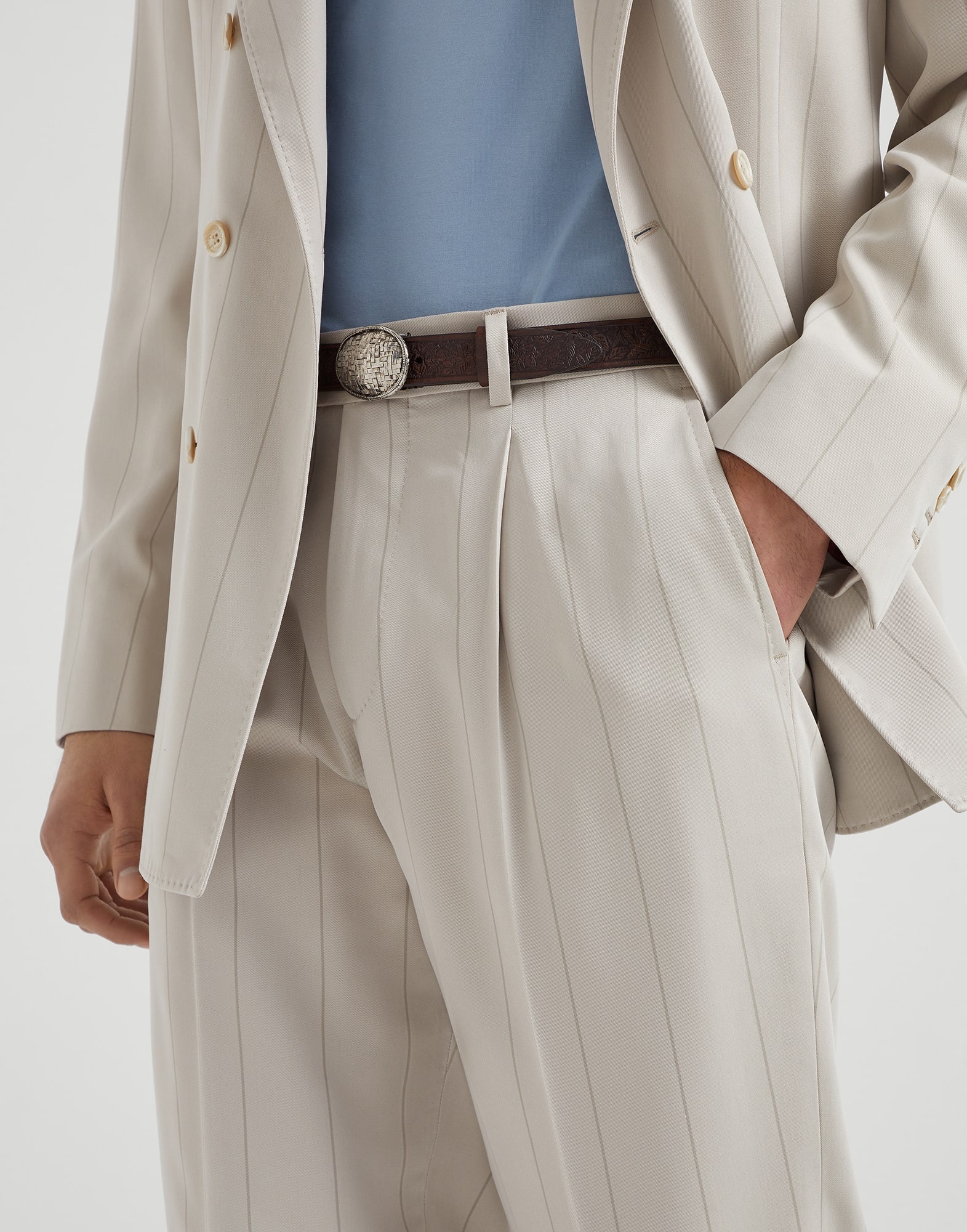 Silk wide chalk stripe twill leisure fit trousers with pleat - 3