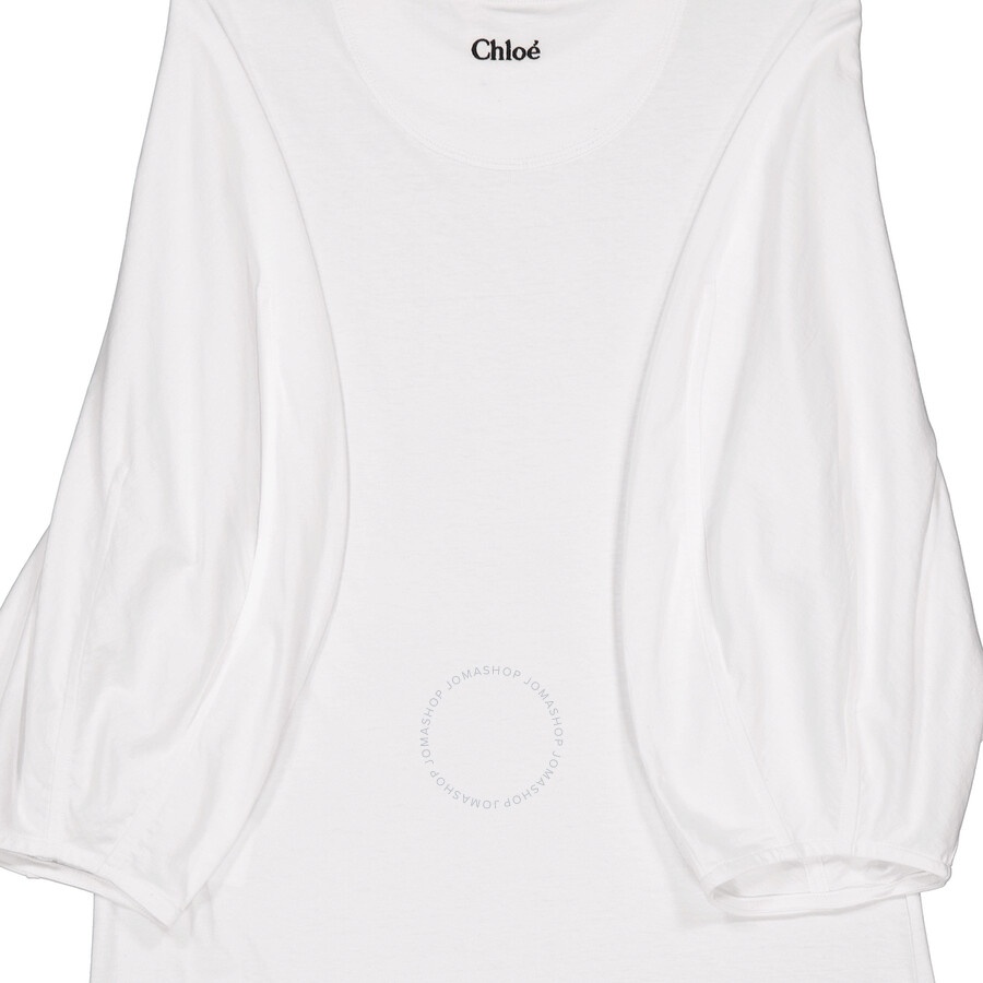 Chloe Ladies White Balloon Sleeves T-shirt - 7