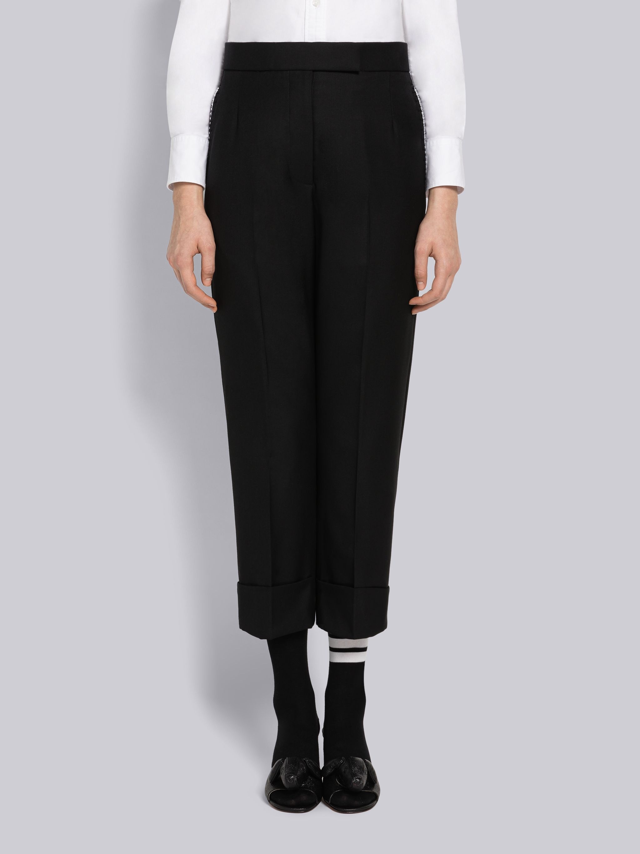 Super 120s Wool Twill Classic Backstrap Trouser With Pearls - 1
