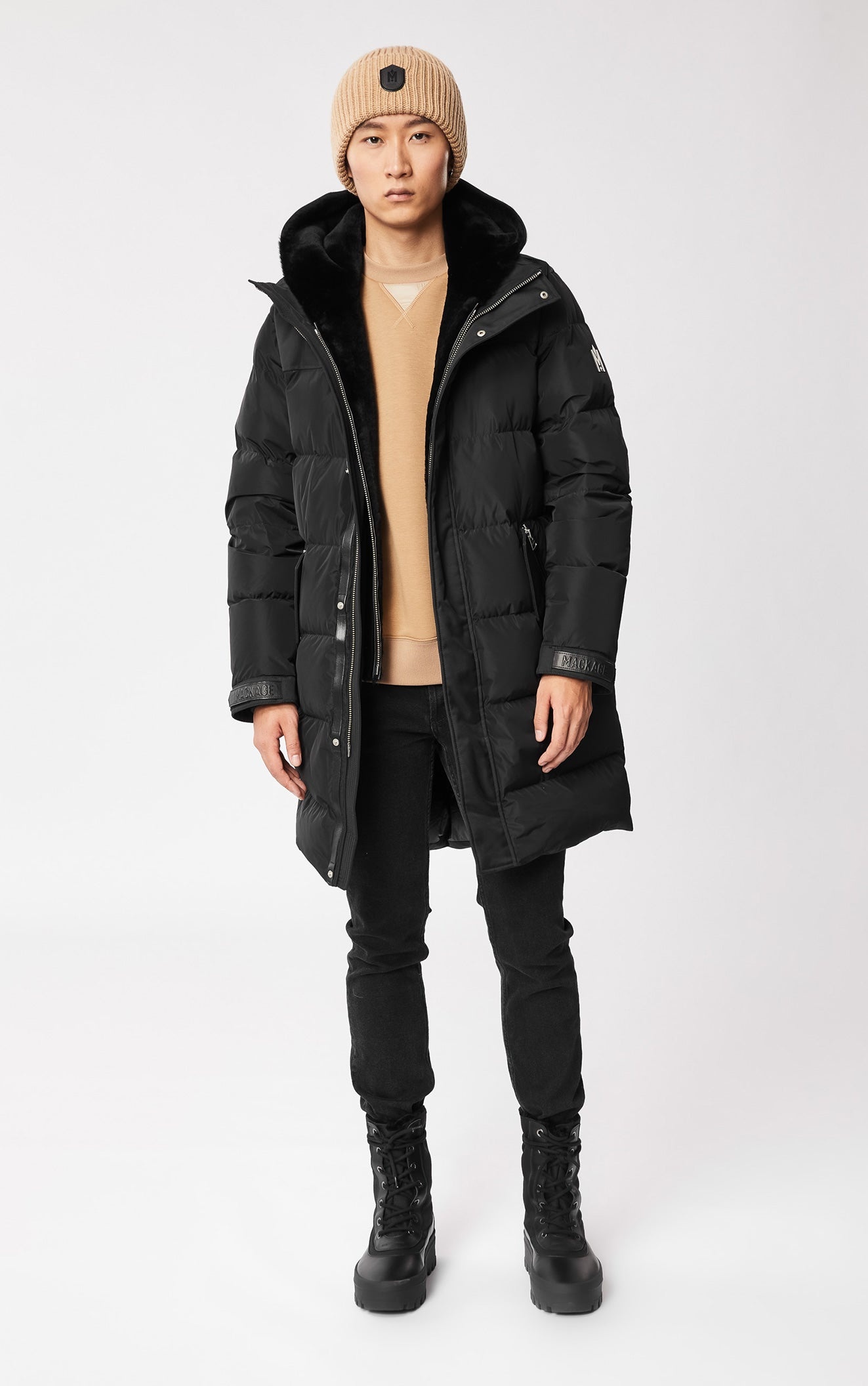 REYNOLD down coat with removable shearling bib and hood - 2
