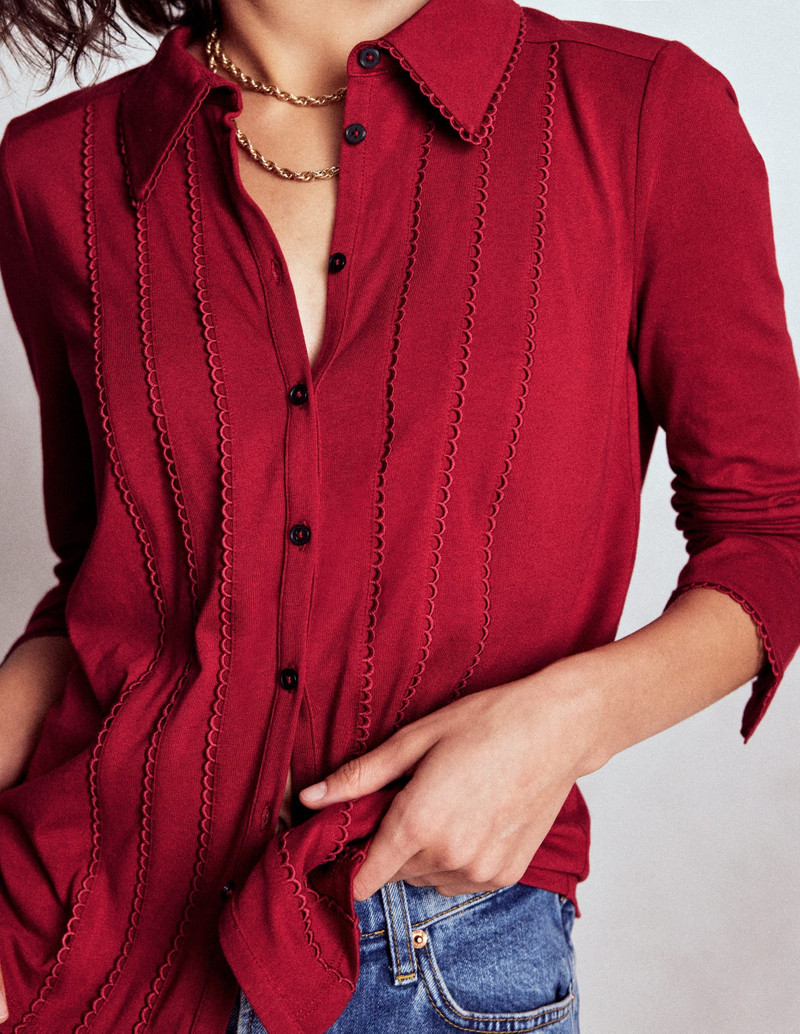 Picot Trim Jersey Shirt-Crimson Red 3