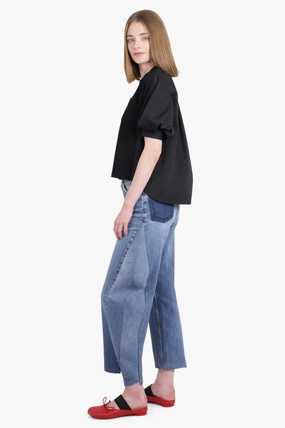 COTTON POPLIN X COTTON JERSEY T-SHIRT | BLACK - 4