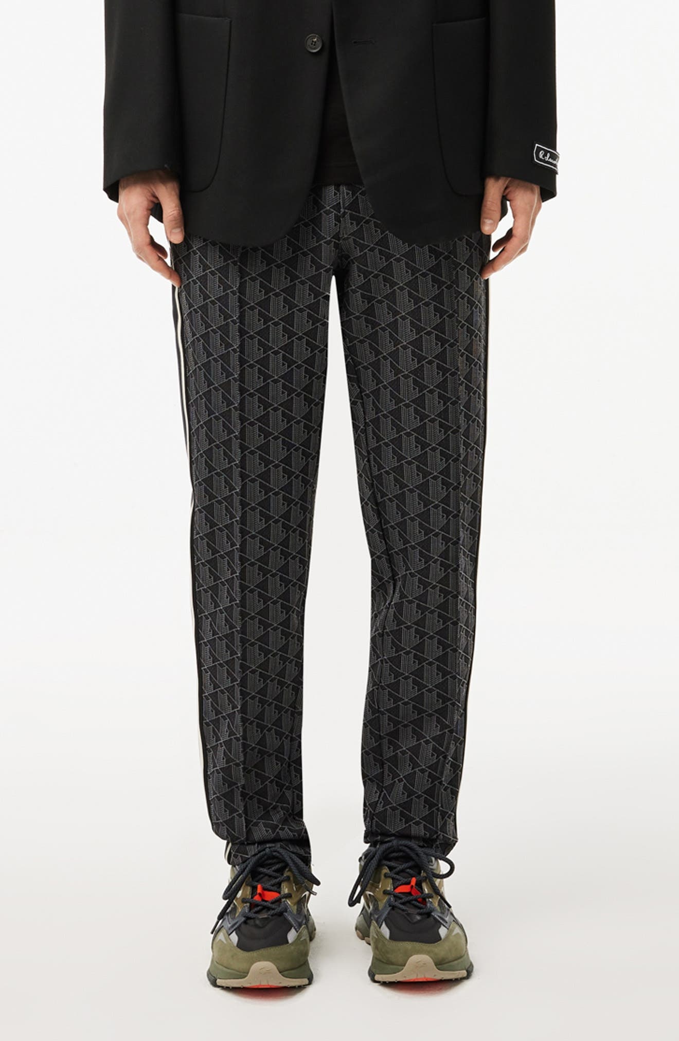Lacoste Regular Fit Geo Print Track Pants in Black/Graphite at Nordstrom - 1