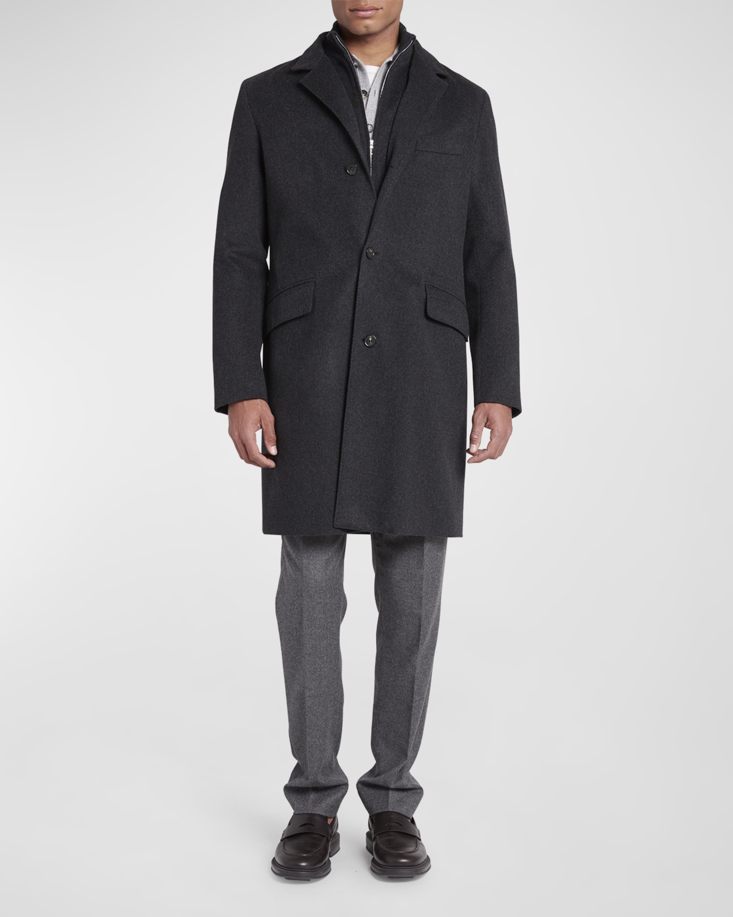 Men's Martingala Cashmere Overcoat with Inset Zip - 1