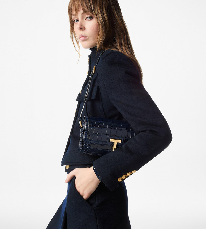 SHINY STAMPED CROCODILE LEATHER WALLIS E/W SHOULDER BAG 5