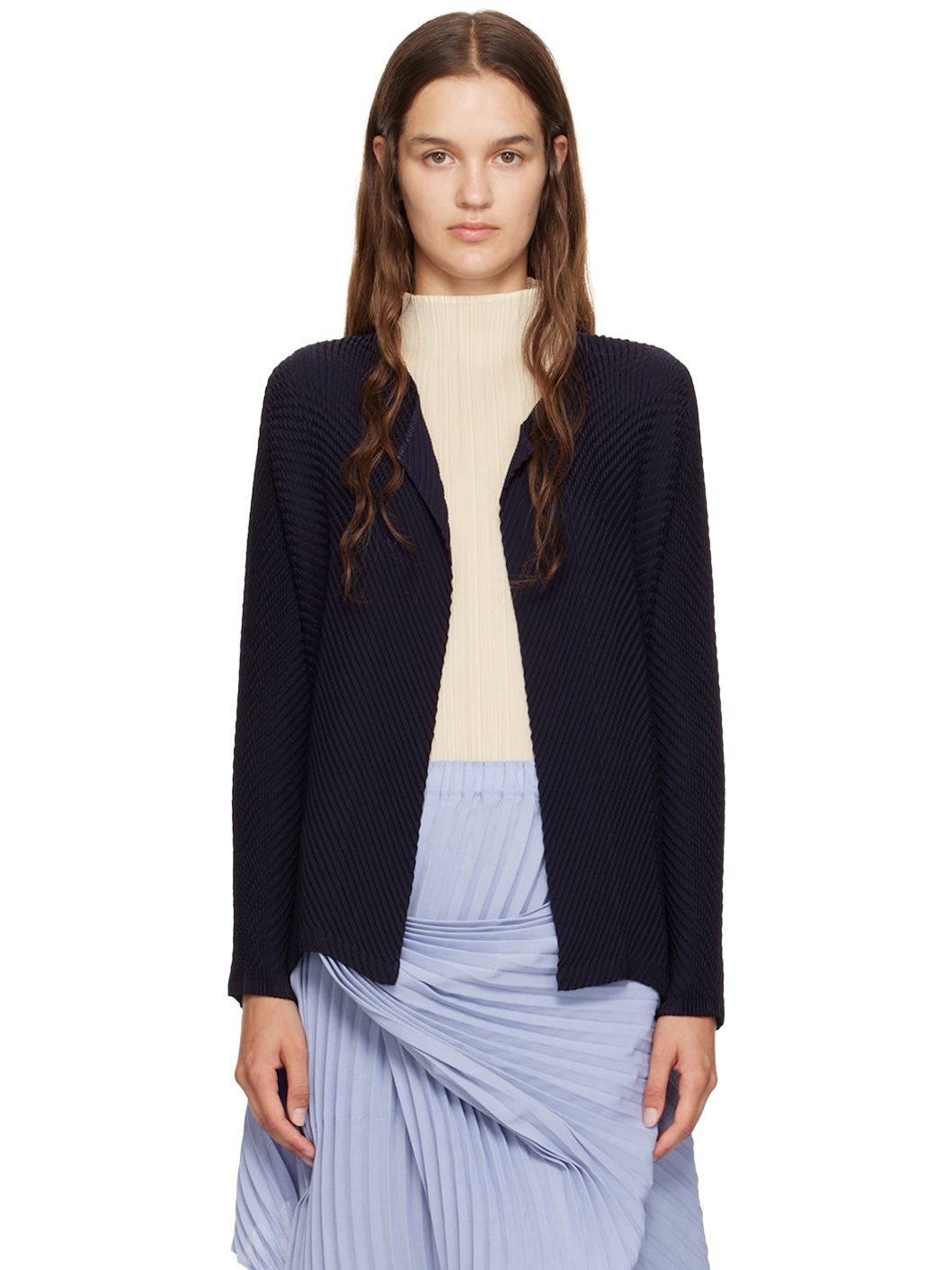 Navy Orbicular Pleats Cardigan - 1