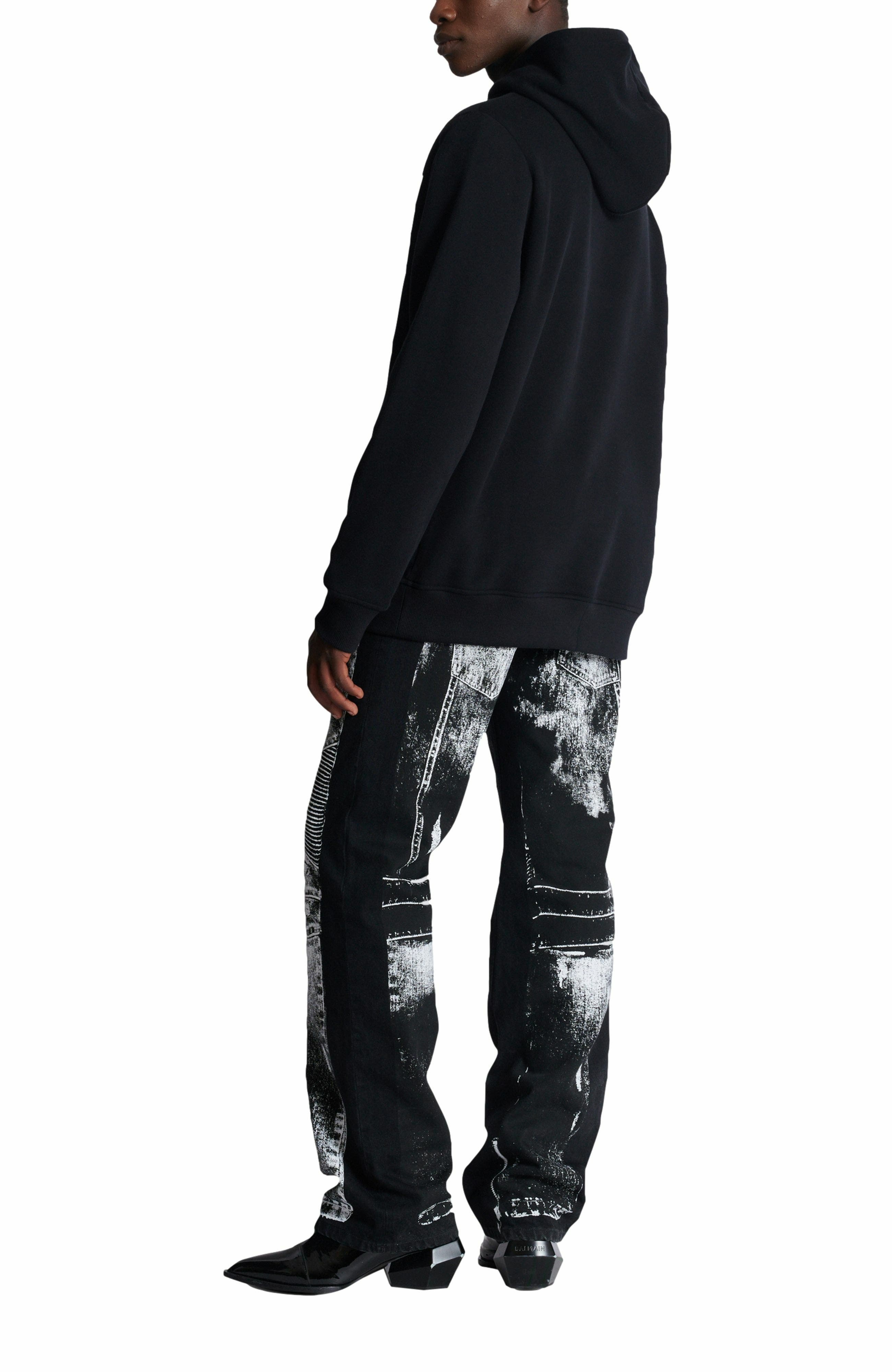 Flocked Balmain Letter hoodie in Black at Nordstrom - 4