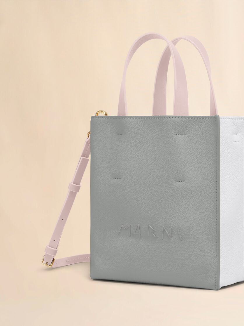 MUSEO SOFT MINI BAG IN GREY AND WHITE LEATHER WITH MARNI SYMBOL EMBROIDERY - 4