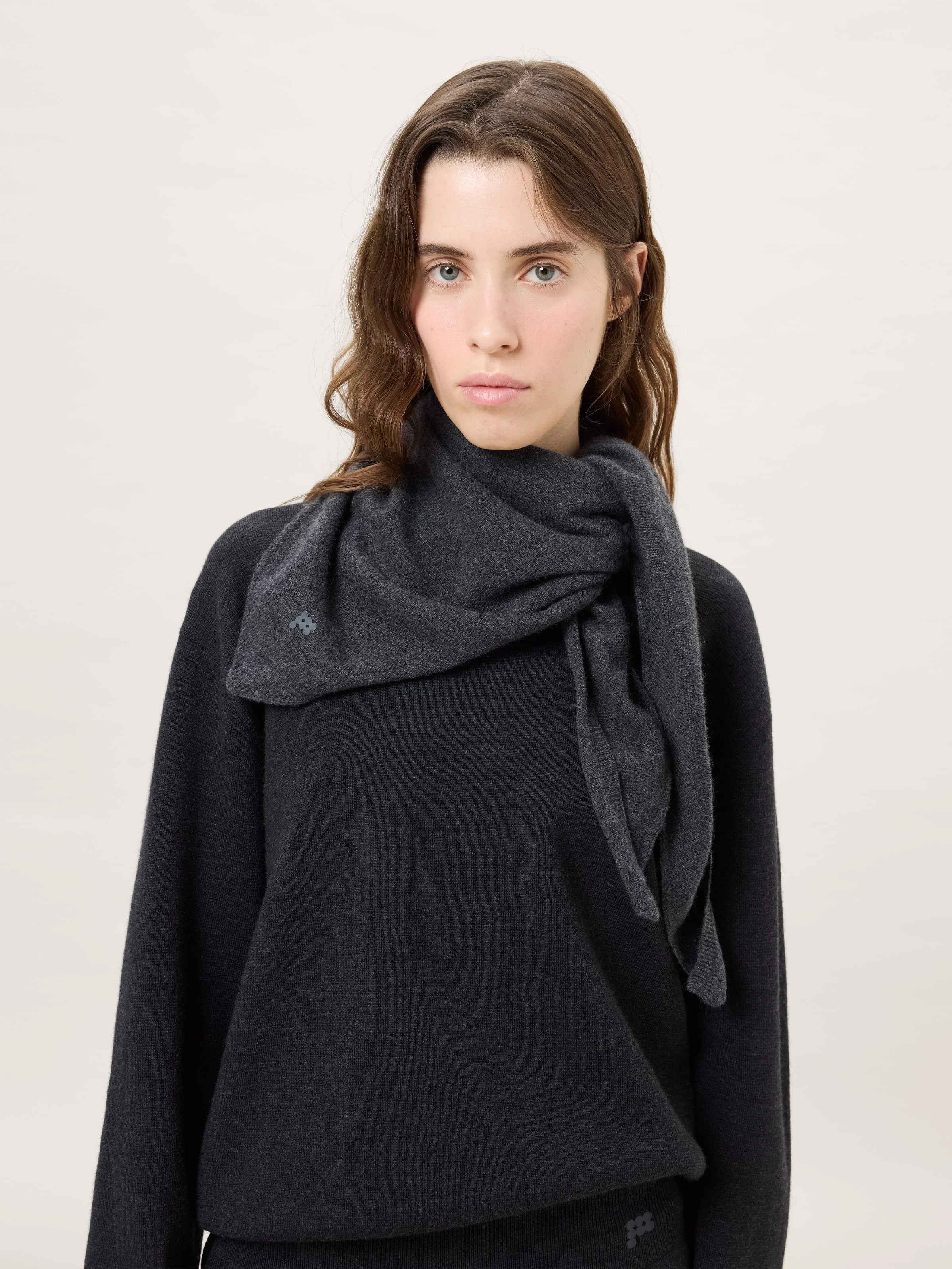 Cashmere and Merino Wool Blend Bandana Scarf - Dark Grey Marl - 1