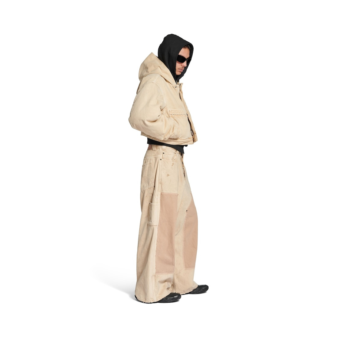 Men's Cropped Hooded Workwear Jacket in Beige - 3