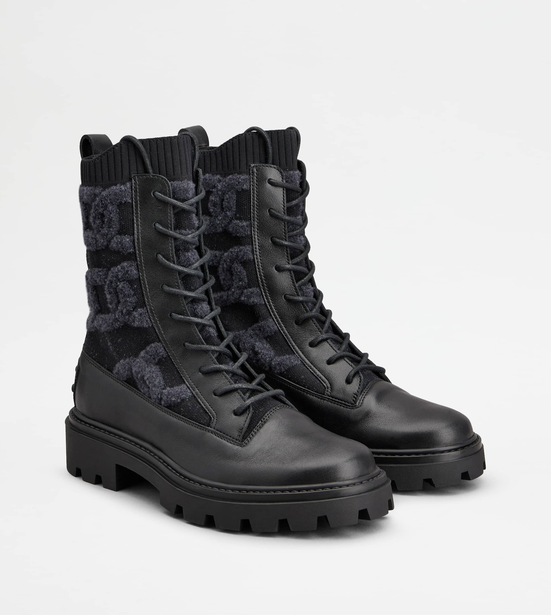 KATE COMBAT BOOTS IN FABRIC AND LEATHER - BLACK - 4