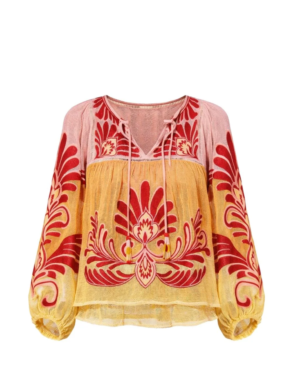 floral print tie blouse - 1