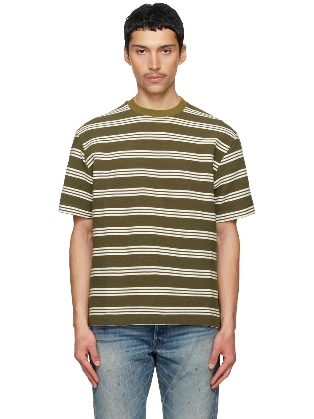 Khaki Textured Stripe T-shirt - 1