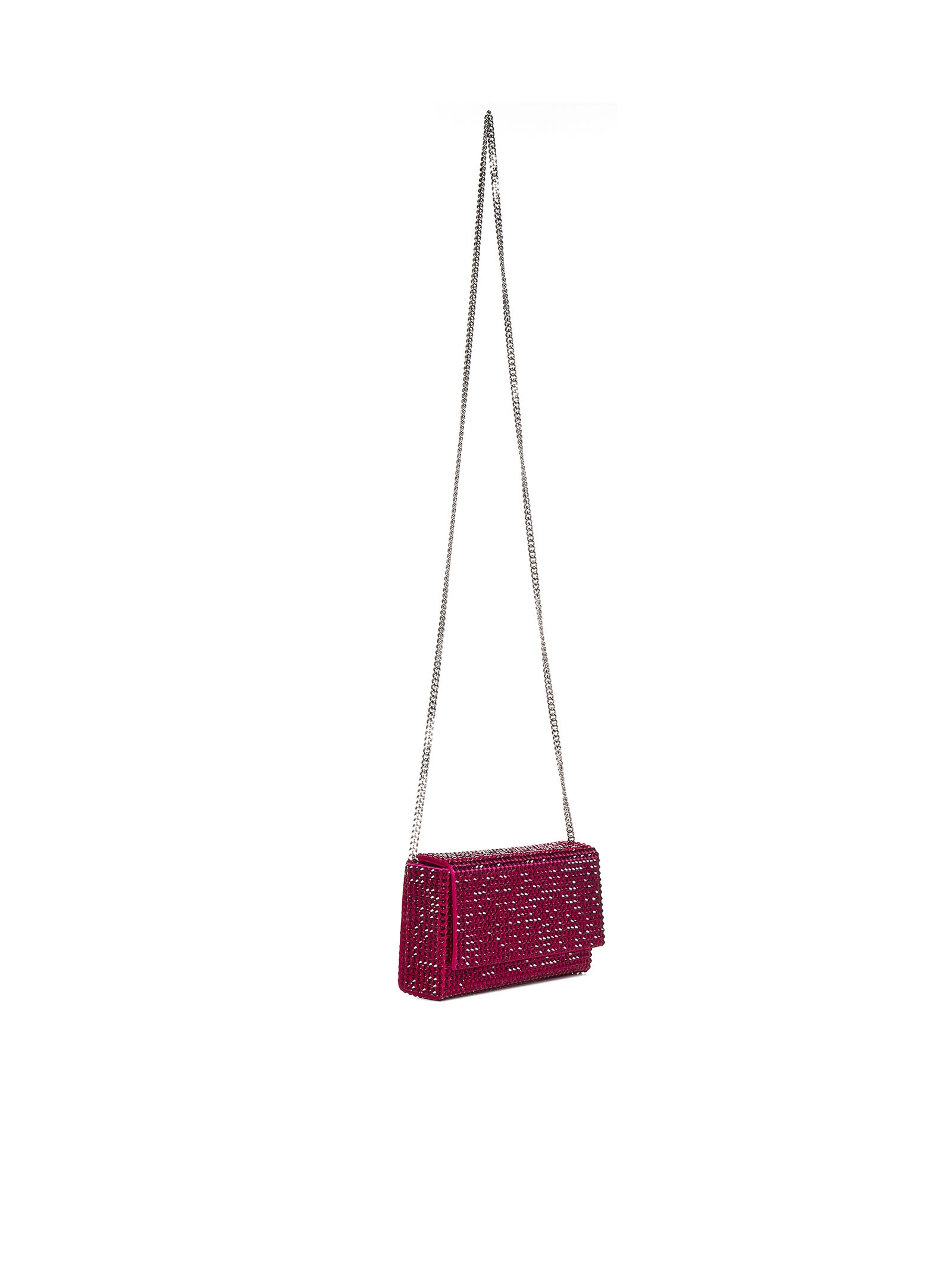 SUPER AMINI PALOMA ruby clutch in satin and crystals with chain shoulder strap. - 3