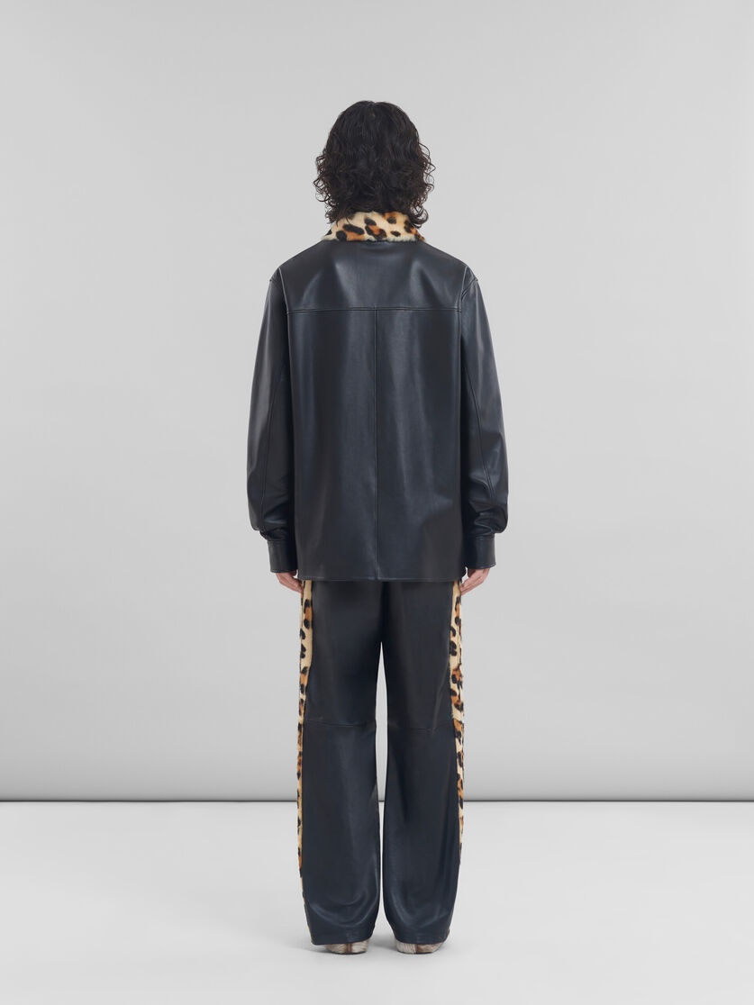 NAPPA LEATHER SHIRT WITH ANIMALIER SHEARLING COLLAR - 3